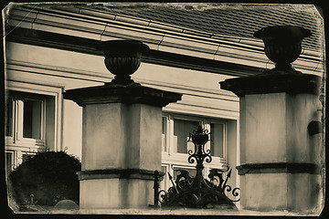 Image showing Gate to grand mansion - vintage photo