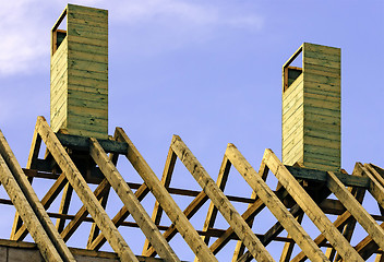 Image showing Wooden rafters on new house