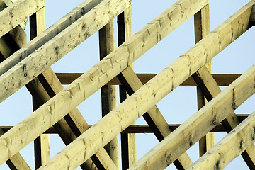 Image showing Wooden rafters on new house