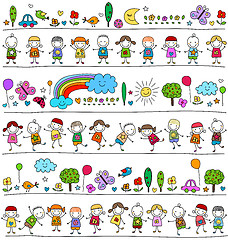 Image showing colorful pattern with children and cute nature elements