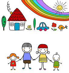 Image showing happy family and rainbow