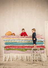 Image showing Children on the bed - Princess and the Pea.