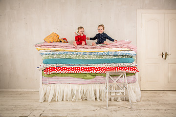 Image showing Children on the bed - Princess and the Pea.