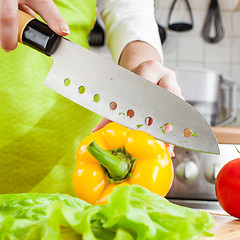 Image showing Woman\'s hands cutting vegetables