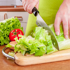 Image showing Woman\'s hands cutting vegetables