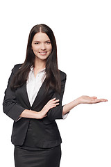 Image showing Business woman showing open hand palm