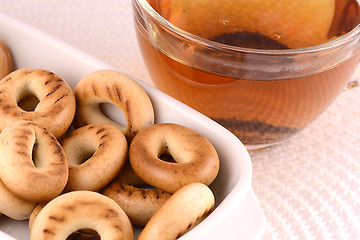 Image showing cup of tea (coffee) and some cookies 