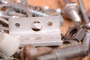 Image showing the old bolts, screws and metal details close up
