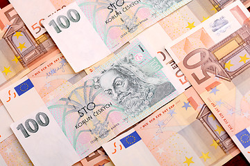 Image showing Czech and european money set