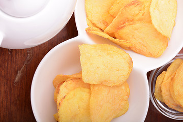 Image showing Close-up of fresh, crispy potato chips