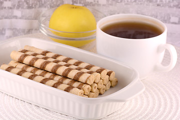 Image showing cup of tea (coffee) and some cookies 