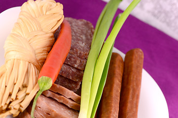 Image showing salami, cheese and red pepper