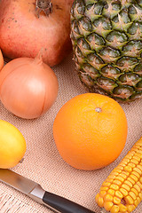 Image showing fresh pineapple with corn and orange