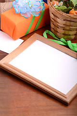 Image showing Flowers and gift box, holiday concept