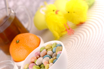 Image showing sweet candies and cartoon chicken