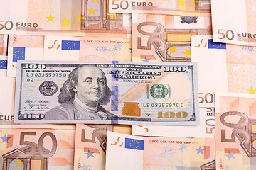 Image showing paper moneys - dollar,  euro and czech korun