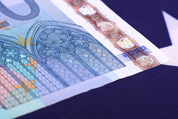 Image showing european money on american flag