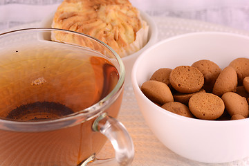 Image showing cup of tea (coffee) and some cookies 