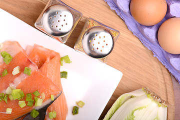 Image showing Slice of red fish salmon with eggs