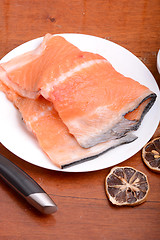 Image showing Fresh uncooked red fish fillet slices