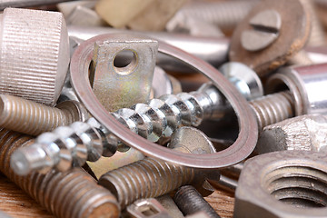 Image showing old bolts, screws and metal details, close up