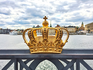 Image showing Swedish royal crown on a bridge in Stockholm