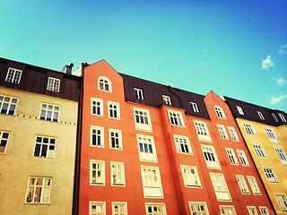 Image showing Facades of colorful buildings in Stockholm