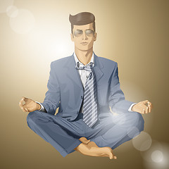 Image showing Vector Hipster Businessman in Lotus Pose Meditating