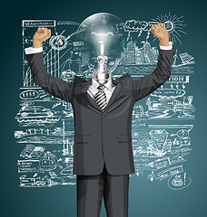 Image showing Vector Lamp Head Businessman With Hands Up