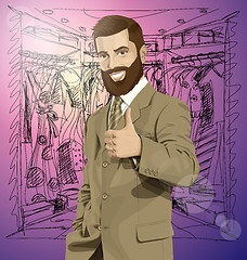 Image showing Vector Business Man With Beard Shows Well Done