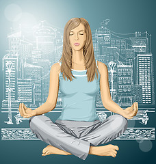Image showing Vector woman meditating in lotus pose