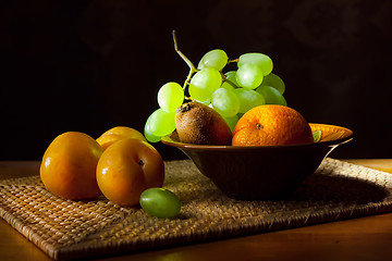 Image showing Still life. Fruit on a wicker tray