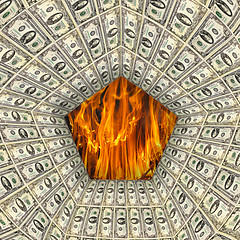 Image showing dollar pattern with flame on the background