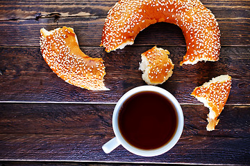 Image showing tea and bagel