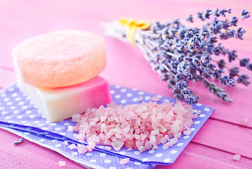 Image showing sea salt and soap