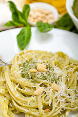 Image showing Italian traditional basil pesto pasta ingredients