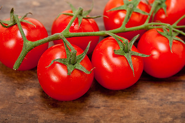 Image showing fresh cherry tomatoes on a cluster