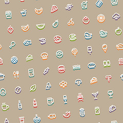 Image showing Color Tilted Seamless Pattern with Stroke Food Icons