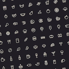 Image showing Dark Tilted Seamless Pattern with Light Food Icons