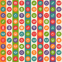 Image showing Color Striped Seamless Pattern with Dessert and Fruits Icons