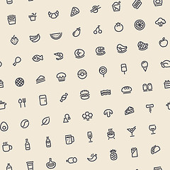 Image showing Light Tilted Seamless Pattern with Dark Food Icons