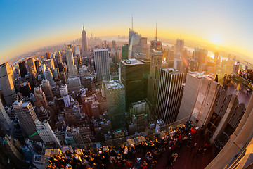 Image showing New York City Manhattan skyline in sunset.