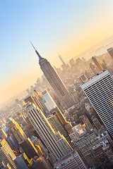 Image showing New York City Manhattan skyline in sunset.