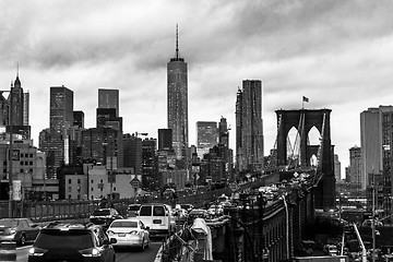 Image showing Brooklyn bridge at dusk, New York City.