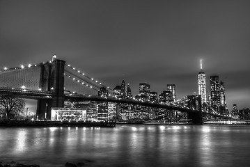 Image showing Brooklyn bridge at dusk, New York City.