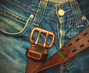 Image showing Vintage leather belt with metal buckle