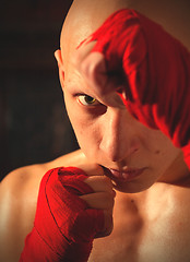 Image showing boxer with red bandages