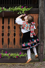 Image showing Little girl in traditional costume with flowers