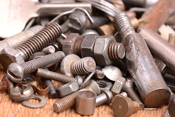 Image showing the old bolts, screws and metal details close up