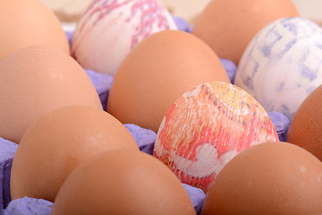 Image showing close up of eggs in cardboard container